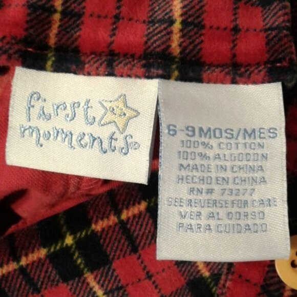 First Moments 6-9 months plaid overalls Red Black Yellow Adjustable - Picture 8 of 8